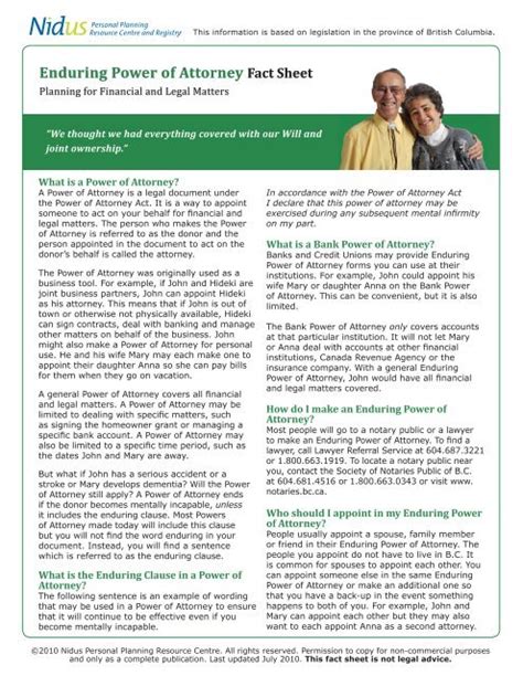 Enduring Power Of Attorney Fact Sheet Nidus Personal Planning