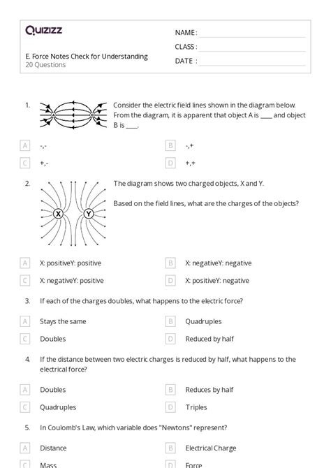 Coulombs Law And Electric Force Worksheets For Th Year On Quizizz