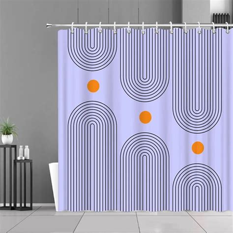 Abstract Mid Century Shower Curtain Arch Sun Moon Minimalist Geometric