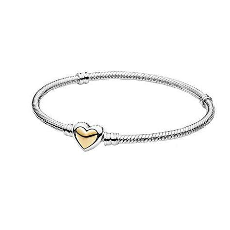 Pandora Domed Golden Heart Clasp Snake Chain Sterling Silver