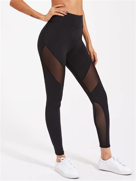 Active Mesh Panel Zip Detail Leggings SheIn Sheinside