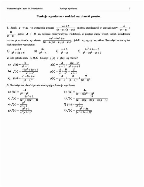 Funkcje Wymierne Rozkład Na Ułamki Proste Opracowanie Notatekpl