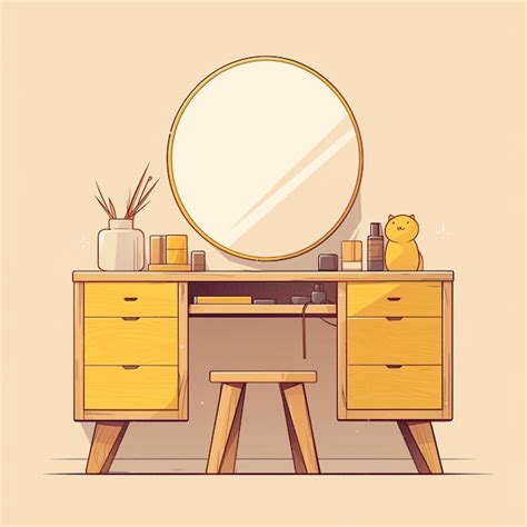 Premium Vector Elegant Wooden Dresser With Mirror