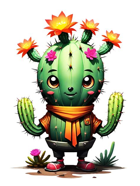 AI Generated Cute Cactus Cartoon Character Isolated On Transparent