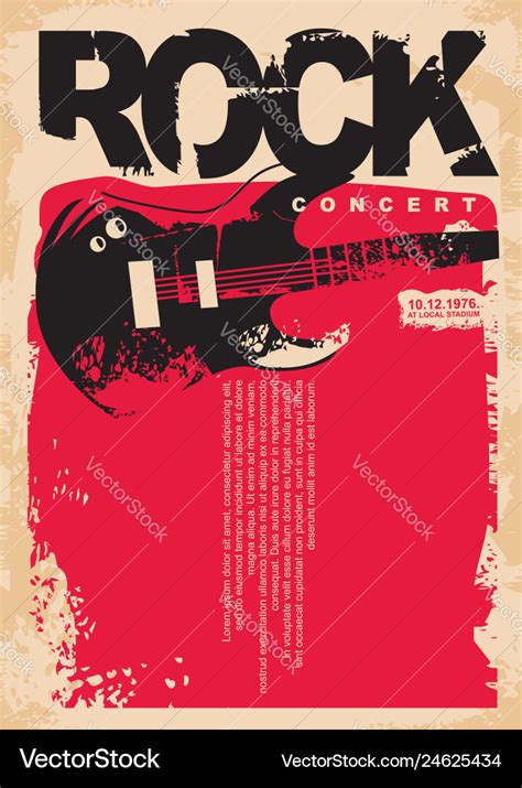 Rock Concert Poster Template With Electric Guitar Vector Image