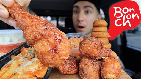 Mukbang Eating Crispy Korean Fried Chicken Onion Rings Spicy