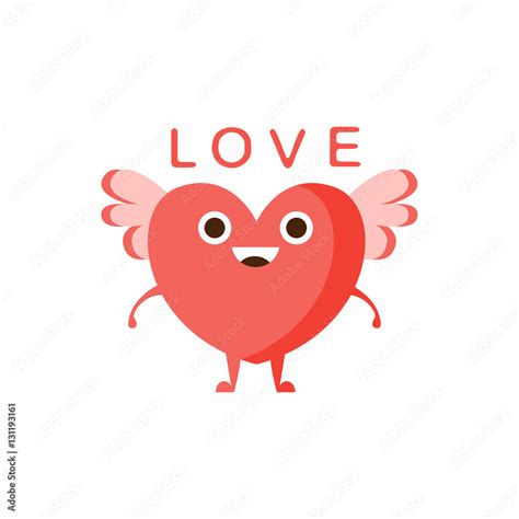 Love And Winged Heart, Word And Corresponding Illustration, Cartoon ...