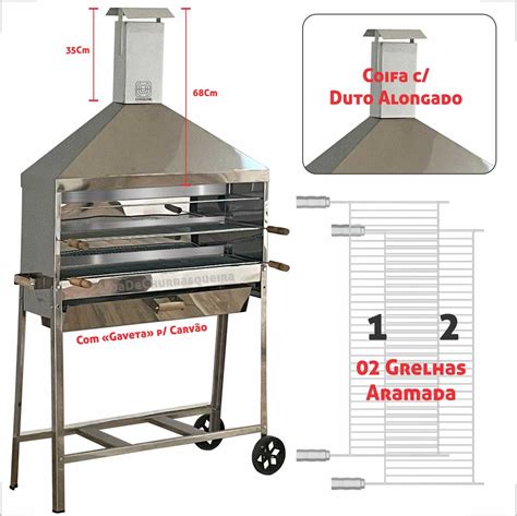 Churrasqueira Para Espetinho Inox Carrinho Metro Grande Coifa P