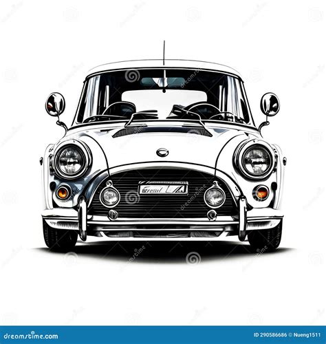 Classic Car, Color Ink Paint Style on White Background Stock Photo