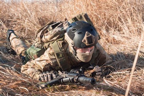 Soldier Crawling Under The Net During Obstacle Course Stock Photo - Image of caucasian ...