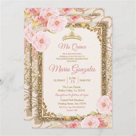 Rose Gold Dress Charra Mis Quince Invitation Zazzle Rose Gold