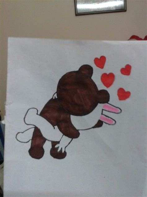 Simple Drawing Of Line Characters Brown And Cony Kissing Easy