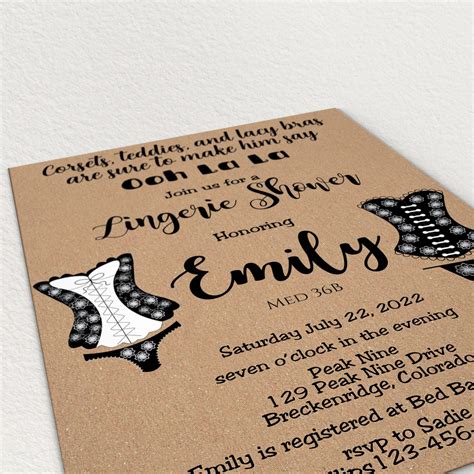 Invitation Template Black And White Lingerie Shower Invitation Template