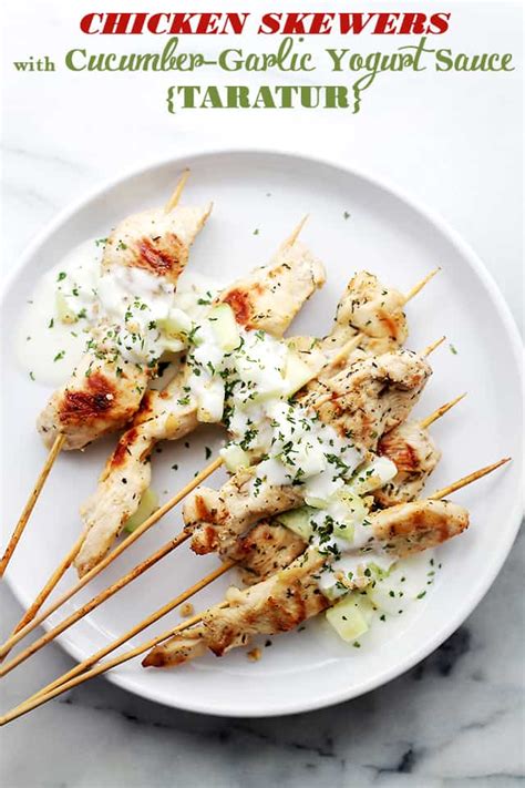 Chicken Skewers with Cucumber-Garlic Yogurt Sauce {Taratur} | Diethood