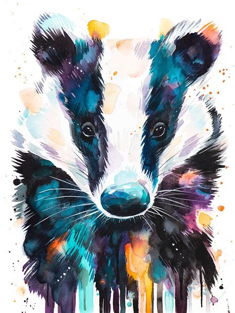 European Badger watercolor painting print by Slaveika Aladjova