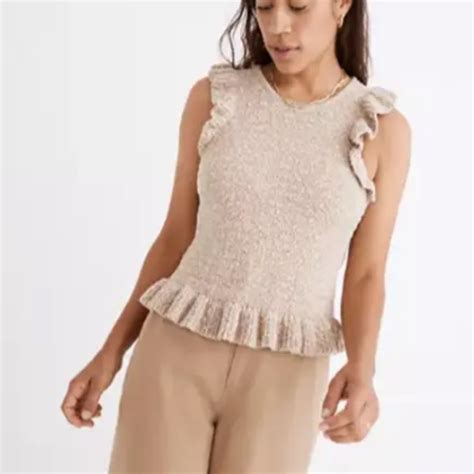 Madewell Tops Madewell Nicollet Ruffle Sweater Tank In Marled Honey