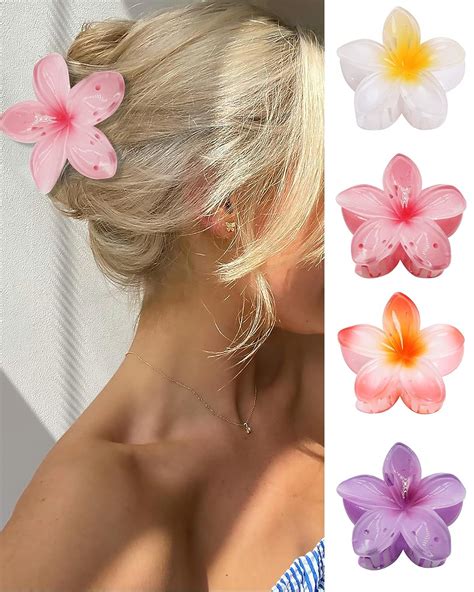 Gqlv Pinzas Para El Cabello De Flores 4 Piezas Para Cabello Grueso Agarre Fuerte