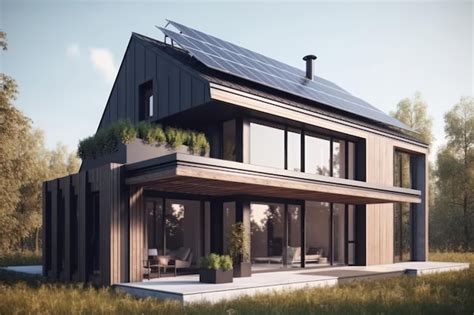 Premium Ai Image Sustainable Home With Solar Panels On Roof Generative Ai