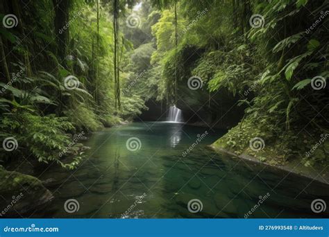 Majestic Waterfall Cascading Into Crystal Clear River In Lush Jungle