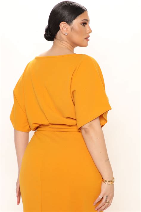 Please Hold Midi Dress Mustard Fashion Nova