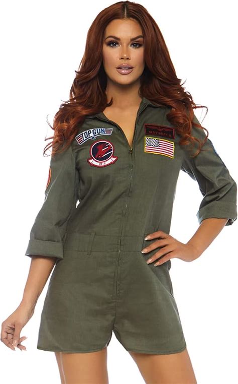 Retro Top Gun Maverick Flight Dress Halloween Costume For Adult Women Army Green American