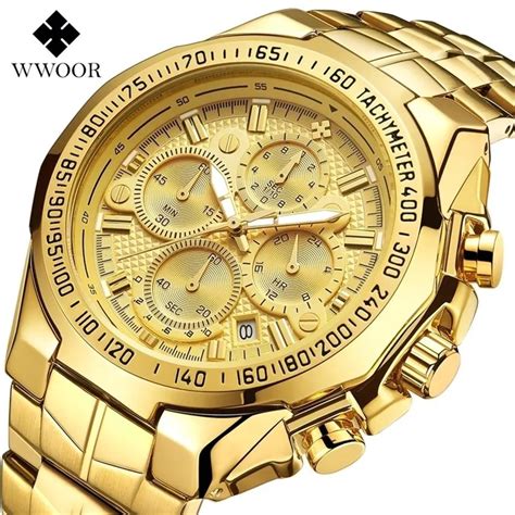 Wwoor Luxury Gold Mens Watch Top Brand Sport Big Watches For Men