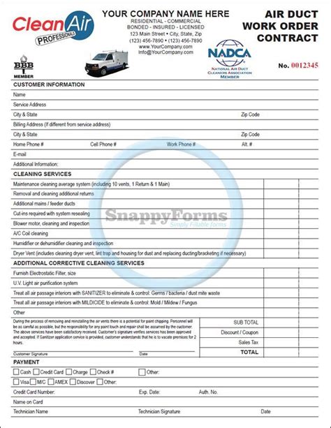 A Fillable Air Duct Work Order Contract And Invoice Form Nbsp The Is