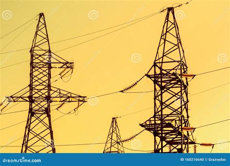 Silhouette High Voltage Electric Towers Stock Photo Image Of