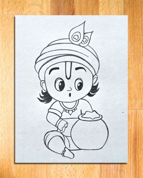 baby Krishna drawing easy with haandi, easy drawing of Krishna bal-gopal for kids | Easy ...