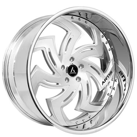 24 Artis Forged Wheels Kut Brushed Silver Face With Chrome Lip Rims