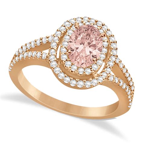 Double Halo Diamond Morganite Engagement Ring 14K Rose Gold 1 34ct AZ91