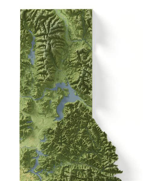 Idaho Map 2D Aerial Topographic Relief Print Shaded Relief US State ...