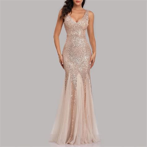 Lolmot Sequin Bodycon Dress Womens Elegant Tulle Party Dresses Sexy V