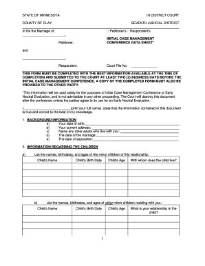 Fillable Online Mncourts Clay County ICMC Data Sheet Minnesota