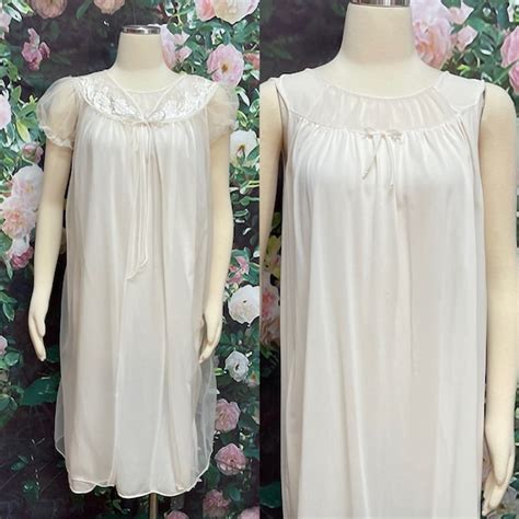 60s White Chiffon Negligee Peignoir Set Bridal Nightg Gem