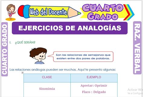 Ejercicios De Analogías Para Cuarto Grado De Primaria Web Del Docente