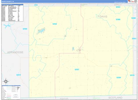 Davis County, IA Zip Code Wall Map Basic Style by MarketMAPS - MapSales