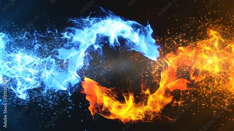 Fire And Ice Concept Design With Spark 3d Illustration Stock