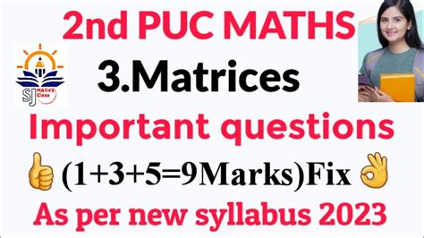 2nd Puc Imp Questions Matrices Fix Questions Class 12 Maths