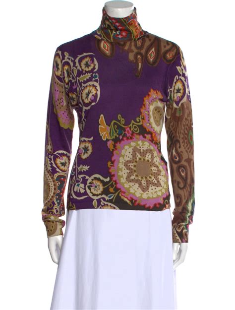 Etro Printed Long Sleeve Top Purple Tops Clothing Etr The