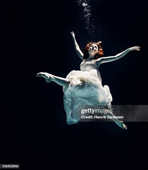 221 Young Woman Underwater Floating With White Dress Stock Photos High