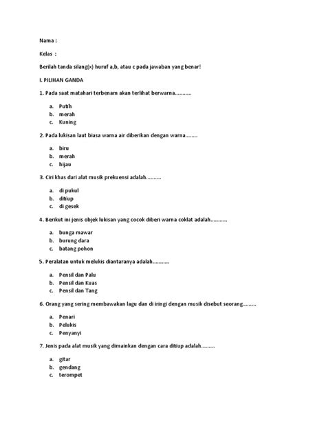 Soal Pelajaran Sbk Kelas 2 Semester 2 Pdf