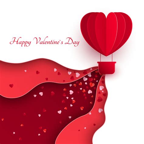 Valentines Day With Paper Cut Red Heart Shape Balloon Flying Balloon