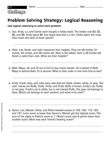 Problem Solving Strategy Logical Reasoning Math Worksheet With