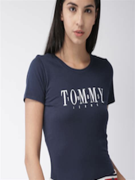 Buy Tommy Hilfiger Women Navy Blue Slim Fit Printed Round Neck T Shirt ...