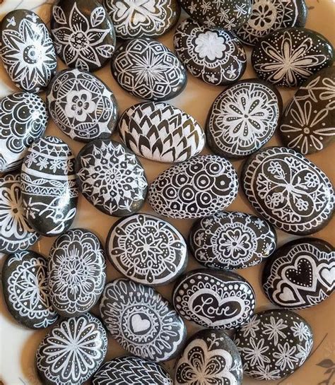 Black And White Painted Rocks Mandala Gift Black And White Mandala