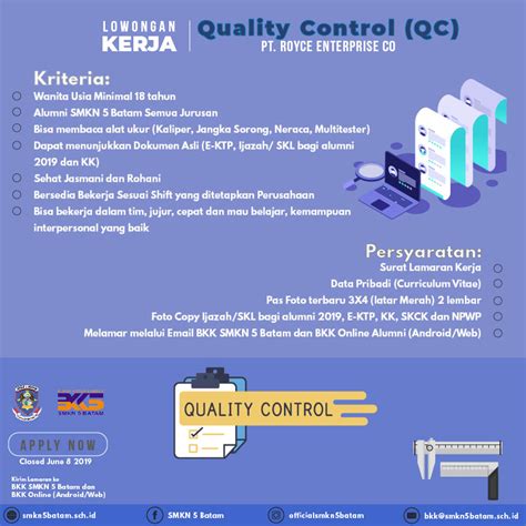 Lowongan Kerja Quality Control Juni 2019 SMK NEGERI 5 BATAM