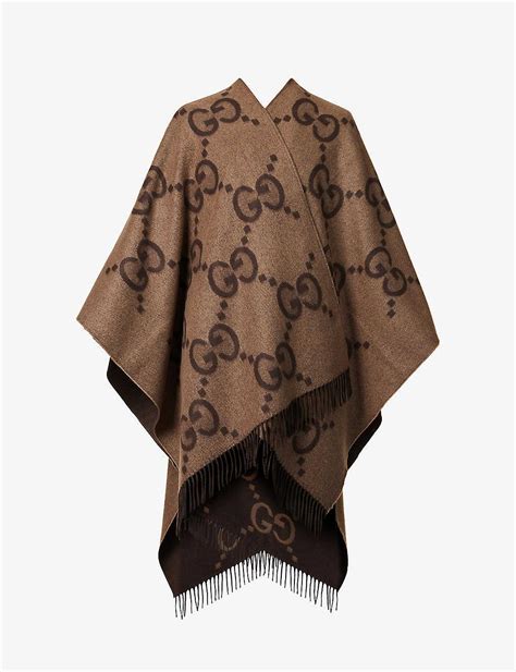 Gucci Double G Intarsia Oversized Cashmere Poncho In Brown Lyst