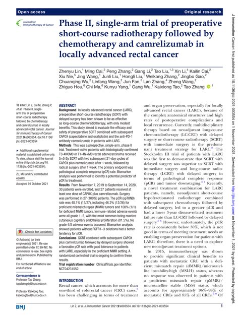 Pdf Phase Ii Single Arm Trial Of Preoperative Short Course