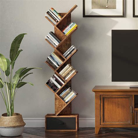 Woodmarwar Solid Sheesham Wood Book Shelf Wooden Tree Shape Bookshelf